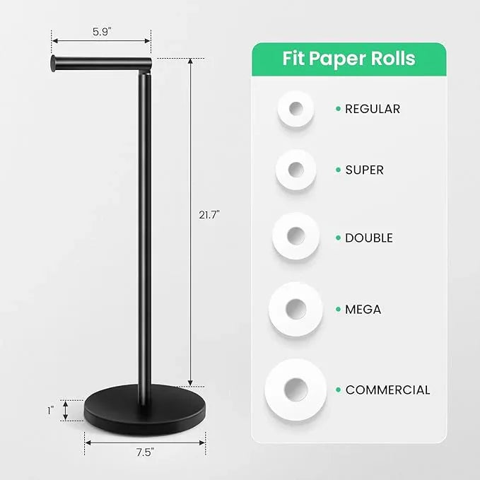 Cesun Toilet Paper Holder Stand Free Standing, Black Toilet Paper Storage with Heavy Weighted Base, Bathroom Stainless Steel Toilet Paper Roll Holder, Non-Slip, Matte Black - ModernBath
