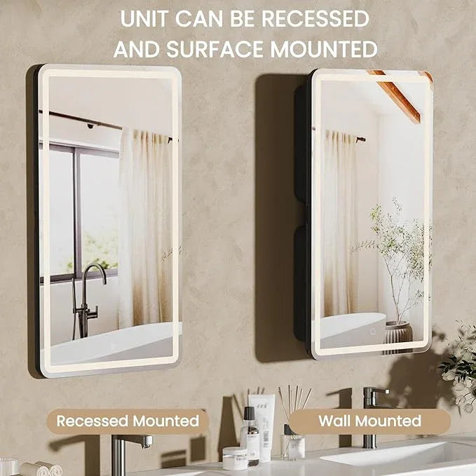 20x36 Inch LED Lighted Medicine Cabinet with Mirror for Bathroom, Wall Mounted or Recessed Mirror Cabinet with 3X Magnifying Mirror, Adjustable Storage Shelves, Modern Design - ModernBath