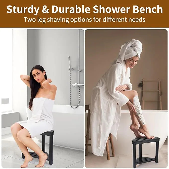 Boulphia Shower Foot Rest 14in, Acacia Wood Shower Stool for Shaving Legs (Black) - ModernBath