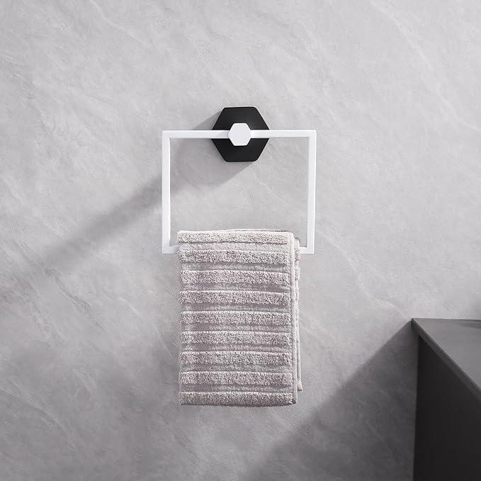 GERZWY Bathroom 2-Piece Hardware Set Stainless Steel Wall Mount - Towel Ring Toilet Paper Holder, White & Black - ModernBath