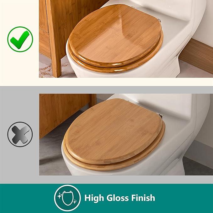 Toilet Seat, Solid Wood, Bamboo, High Gloss Finis, PIKLiDS (Round) - ModernBath