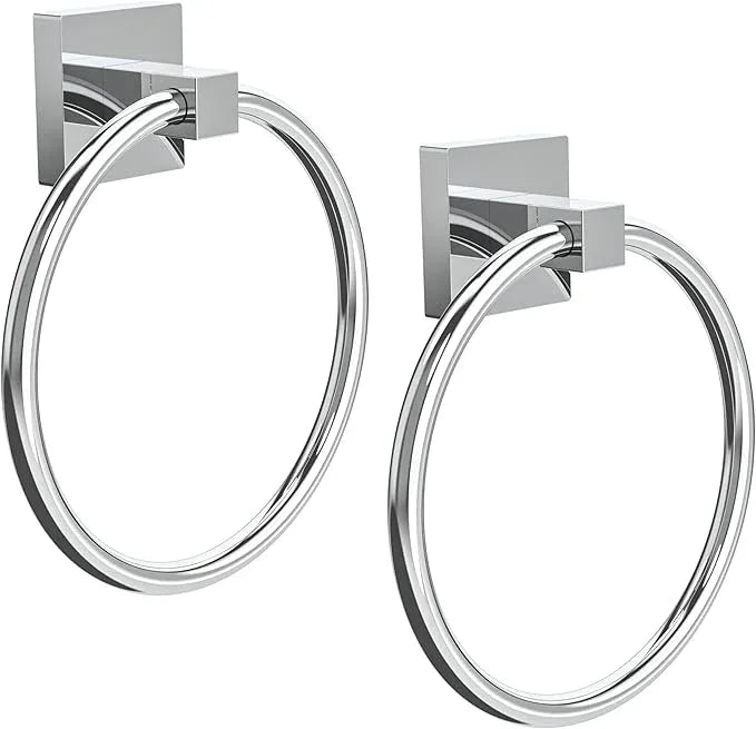 RUACQ Towel Ring for Bathroom 2pcs,Square Base Hand Towel Holder Hangers Wall Mount,Heavy Duty,Stainless Steel(Chrome) - ModernBath