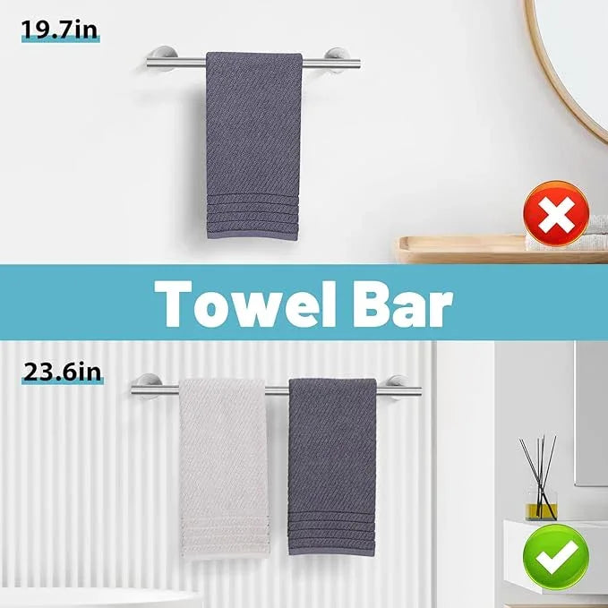 Bathroom Hardware Set, 6-Piece Towel Bar Set Brushed Nickel Towel Holder Set Includes 19.68/23.6 in Towel Bar,Toilet Paper Holder,Towel Ring and Towel Hook Wall Mount Bathroom Accessories Set - ModernBath