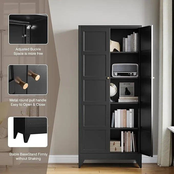 Yizosh Metal Pantry Cabinet,- 72" Black Kitchen Pantry Storage Cabinet with Doos and Adjustable Shelves for Kitchen, Living Room,Dining Room,Home - ModernBath