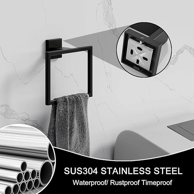 2PCS Matte Towel Ring - Modern Hand Towel Holder for Bathroom - SUS304 Stainless Steel Bathroom Towel Ring Wall Mounted - Bathroom Towel Rack - Black Towel Hanger - ModernBath