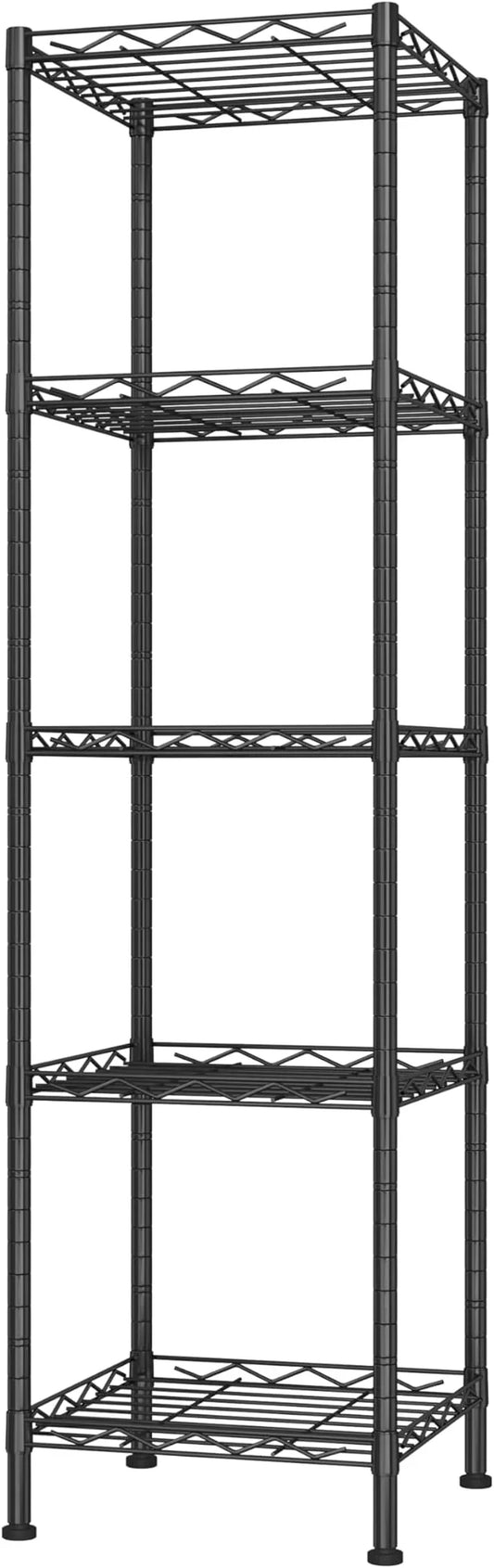 HOMEFORT Storage Shelves, 5-Wire Shelving, Metal Shelving Unit Adjustable Storage Shelves Rack for Kitchen, Pantry, Bathroom, Black, 11.4" W x 11.4" D x 46" H - ModernBath