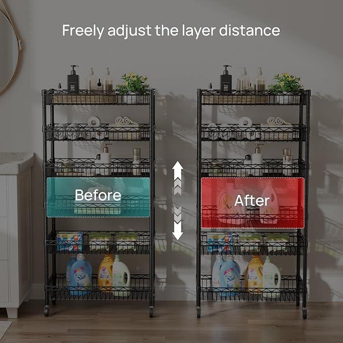 SINGAYE Shelf Closet Wire Shelving：Adjustable Metal Unit for Laundry Room Organization Bathroom Kitchen Home Storage with Wheels Pantry Rack Shelves - ModernBath