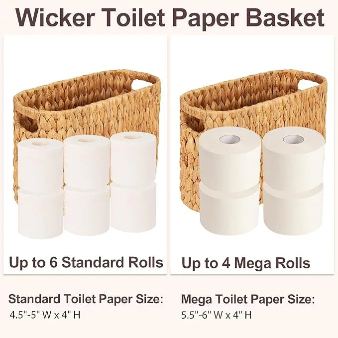 FairyHaus Wicker Toilet Paper Storage Basket with Buit-in Handles, 6 Rolls Natural Water Hyacinth Toilet Paper Holder Stand with Storage, Freestanding Handwoven Toilet Paper Holder Basket for Bathroom - ModernBath