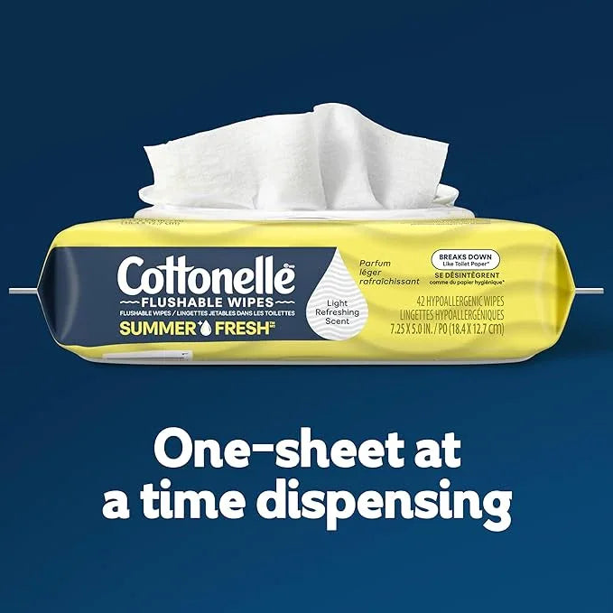Cottonelle Summer Fresh Scented Flushable Wipes, 8 Flip-Top Packs, 42 Wet Wipes per Pack - ModernBath