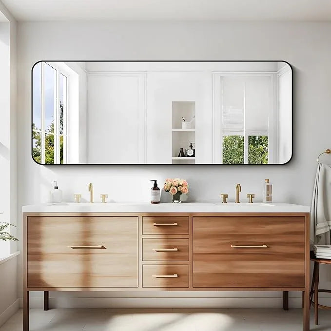 DESBING 60" x 24"Bathroom Mirror, Matte Black Wall Mirror with Metal Frame, Decorative Rectangular Vanity Mirror for Bedroom Bathroom Living Room Entryway (Horizontal/Vertical) - ModernBath