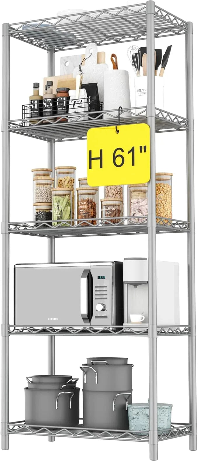 HOMEFORT 5-Tier Wire Shelving 5 Shelves Unit Metal Storage Rack Durable Organizer Perfect for Pantry Closet Kitchen Laundry Organization in Grey,21”Wx14”Dx61”H - ModernBath