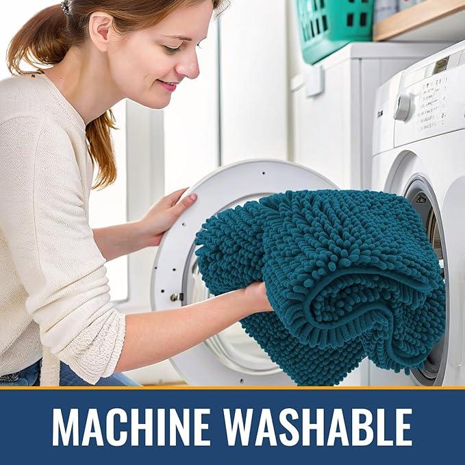 Arotive Bathroom Rugs 30x20, Extra Soft Absorbent Shaggy Chenille Bath Rugs, Machine Washable Rubber Backing Non-Slip Bath Mats for Bathroom Floor Tub and Shower, Home Decor Accessories, Peacock Blue - ModernBath