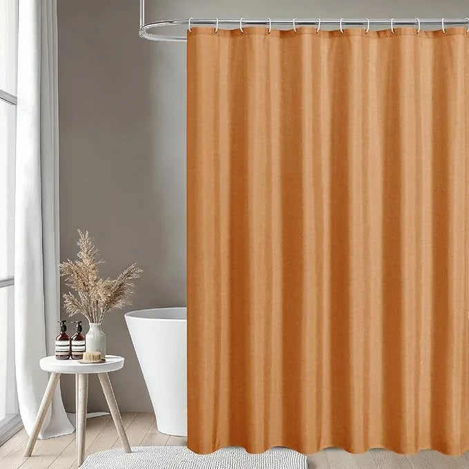 THAIGEE 2-in-1 Waterproof Fabric Shower Curtain or Liner,Linen Textured,Breathable TPU & Washable Bathroom Shower Curtain Set with 12 Plastic Hooks,Modern,72"x72" Orange - ModernBath