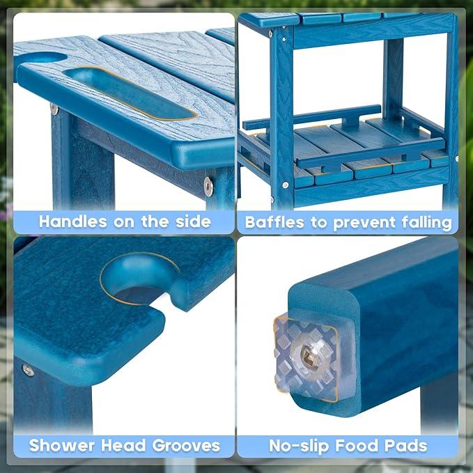 nalone Shower Bench, HDPE Shower Benches for Inside Shower, Small Shower Chair Seat for Shaving Legs with Storage Shelf & Handles, Indoor and Outdoor Use (Navy Blue) - ModernBath