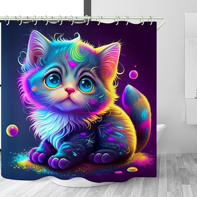 LYFANS Bathroom with Colorful Cat 3D Shower Curtains, Deluxe Bathtub Standard Shower Curtain, Waterproof and Bright Fabric Shower Curtain Size (72x72 Inches) - ModernBath
