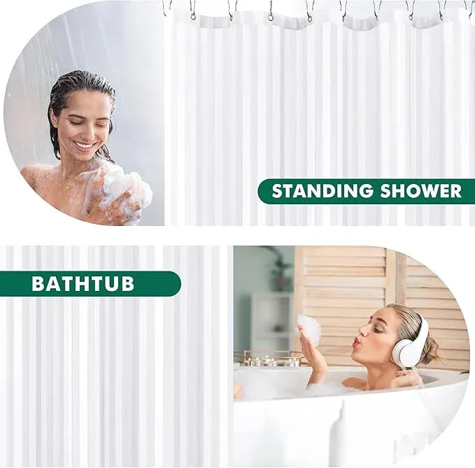 Biscaynebay Fabric Shower Curtain or Liner 72" X 72", White Water Repellent Damask Stripes Bathroom Curtains Machine Washable - ModernBath