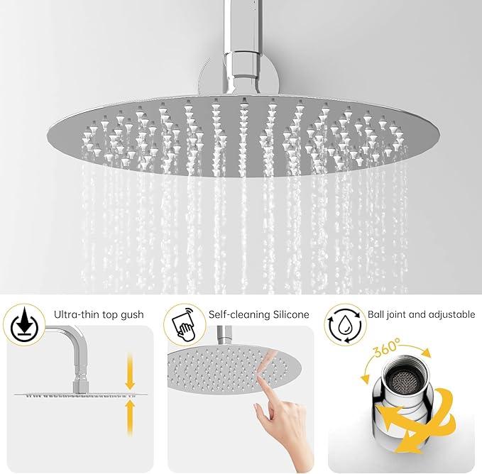 BESy Shower System with 10 Inch Round Rain Shower Head and Handheld Wall Mounted, High Pressure Rainfall Shower Faucet Fixture Combo Set with 2 in 1 Handheld Showerhead for Bathroom, Polished Chrome - ModernBath