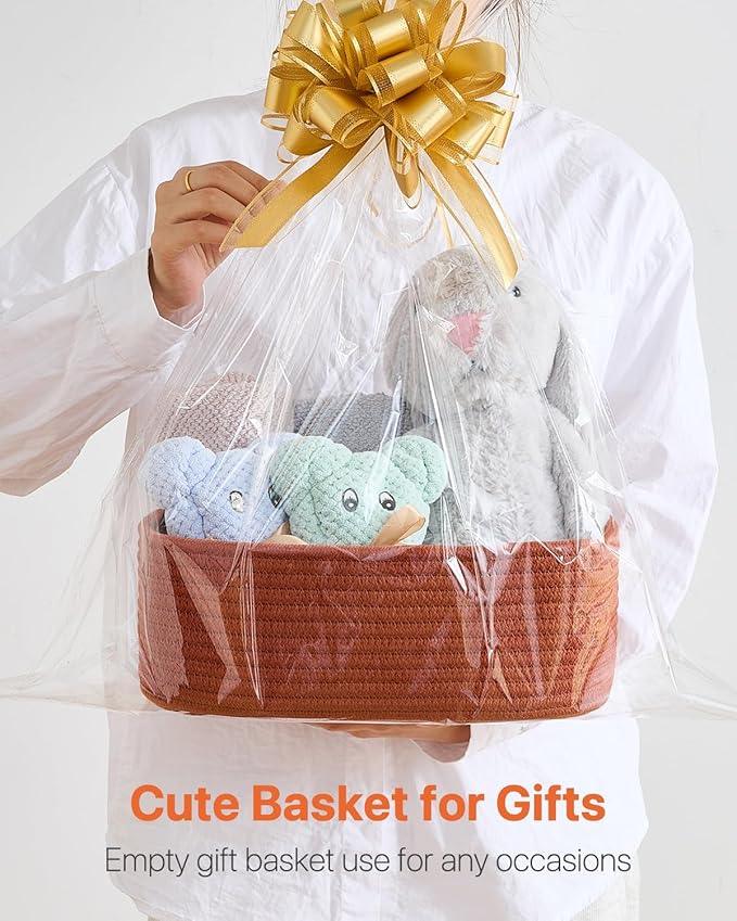 Small Woven Basket, 12 x 8 x 4.5 Inches, Storage Basket for Organizing, Cute Small Rope Shelf Closet Cube Storage Bins Baskets for Shelves, Dog Toy Gift Baskets Empty, 3 Pack Rust Red - ModernBath
