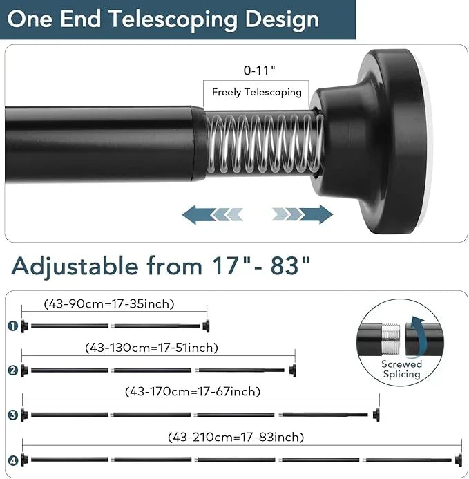 SILKVERSE Adjustable Black Shower Curtain Rods 17-51 Inch, No Drill Anti-Rust Non-Slip Heavy Duty Spring Tension Shower Rod, 1" Diameter Drapery Telescoping Curtain Rods for Bathroom - ModernBath