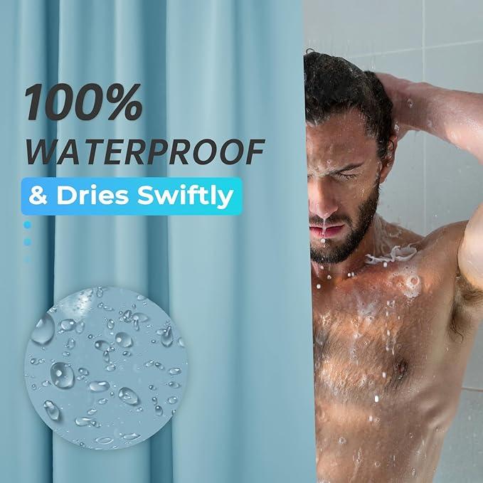 AmazerBath Teal Shower Curtain Plastic 72x72 Inches, Premium PEVA Shower Curtain with 3 Big Weighted Stones and 12 Rustproof Grommets - ModernBath
