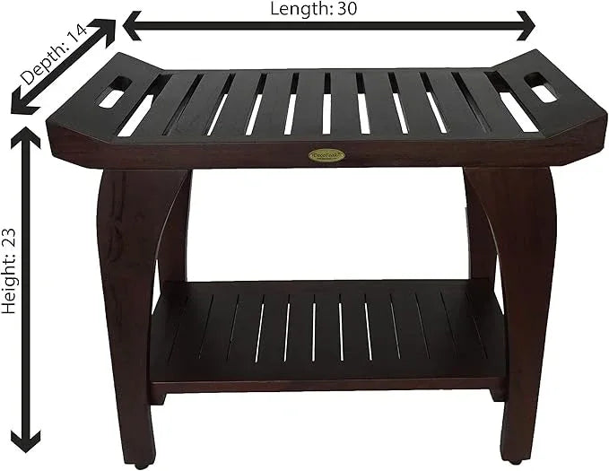 DecoTeak Tranquility 30 Inch Extended Height Brown Waterproof Teak Wood Shower Bench Stool Seat Chair for Inside Shower Storage Shelf Provides Safety Storage and Organization for Bathroom Accessories - ModernBath