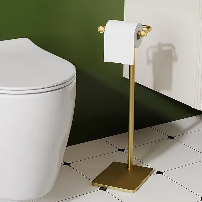 RUACQ Toilet Paper Holder Stand, Bathroom Toilet Paper Roll Holder Free Standing, Toilet Tissue Holder Stand with Post Pivoting Design, Stable Weighted Base, SUS304 Stainless Steel (Brushed Gold) - ModernBath