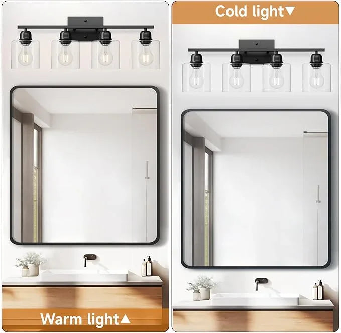 FAISHILAN Modern 4 Light Bathroom Light Fixtures, 24 inch Black Vanity Lights for Bathroom with Clear Glass, Bathroom Vanity Light for Mirror Kitchen Living Room Hallway Cabinet Porch - ModernBath