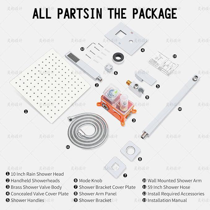 TENIGXT Bathroom Shower Faucet Set，10 Inch Rain Shower Head with Handheld Spray，Brass Shower Valve Trim Kit，Wall Mounted Square Rain Shower System (Chrome) - ModernBath