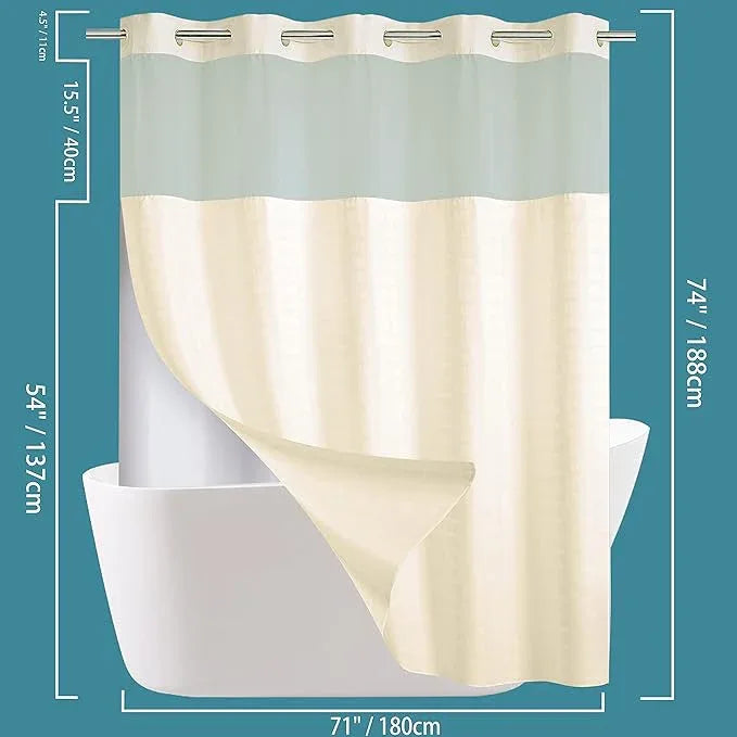 Conbo Mio No Hook Shower Curtain with Snap in Liner Set, Hotel Luxury Beige Shower Curtains for Bathroom with See Through Top Window, Waterproof, Washable 71W x 74H - ModernBath
