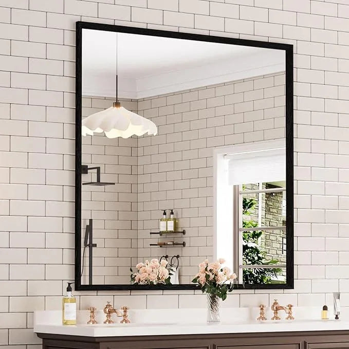 WEER 36X36 Inch Black Bathroom Mirror, Matte Black Framed Mirror, Rectangular Wall Mirror, Vanity Mirror for Bathroom, Anti-Rust, Tempered Glass, Hangs Horizontally or Vertically - ModernBath