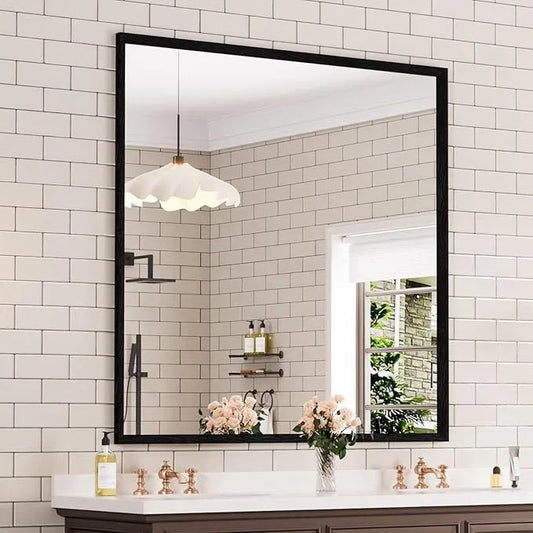 WEER 36X36 Inch Black Bathroom Mirror, Matte Black Framed Mirror, Rectangular Wall Mirror, Vanity Mirror for Bathroom, Anti-Rust, Tempered Glass, Hangs Horizontally or Vertically - ModernBath