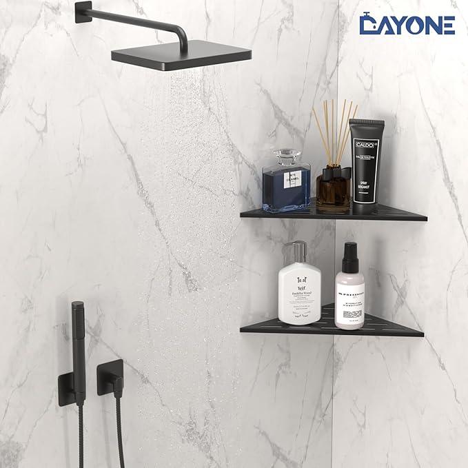 DAYONE Matte Black Corner Shower Shelf 2 Pack 10", Bathroom Corner Shower Organizer Shelf for Tiled Wall, SUS304 Stainless Steel Recessed Corner Shelves - ModernBath