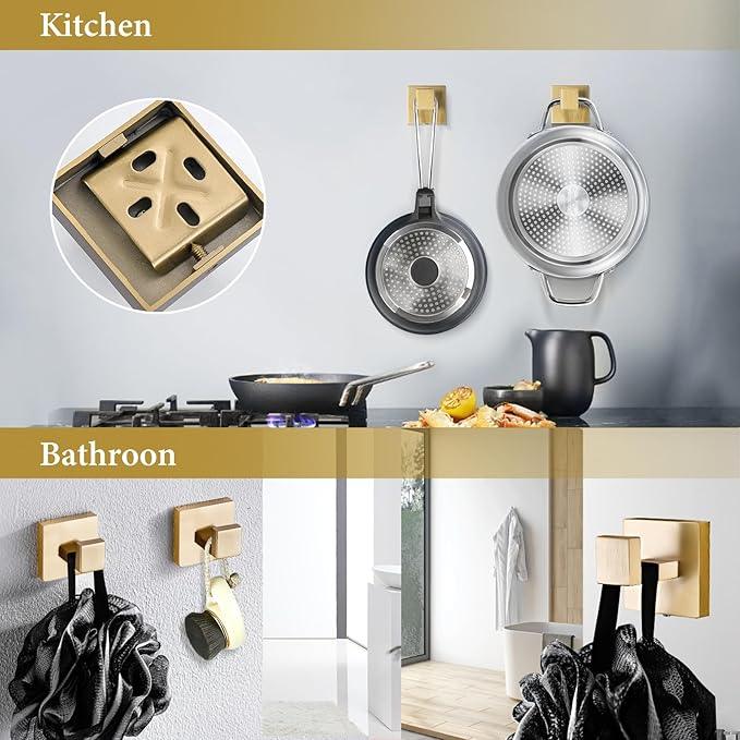 TNOMS 6-Piece Bathroom Hardware Set 23.6 Inch Gold Towel Bar Set Double Towel Bar Towel Ring Coat Hook and Toilet Paper Holder with Shelf Wall Mounted Stainless Steel Bathroom Accessories Set - ModernBath