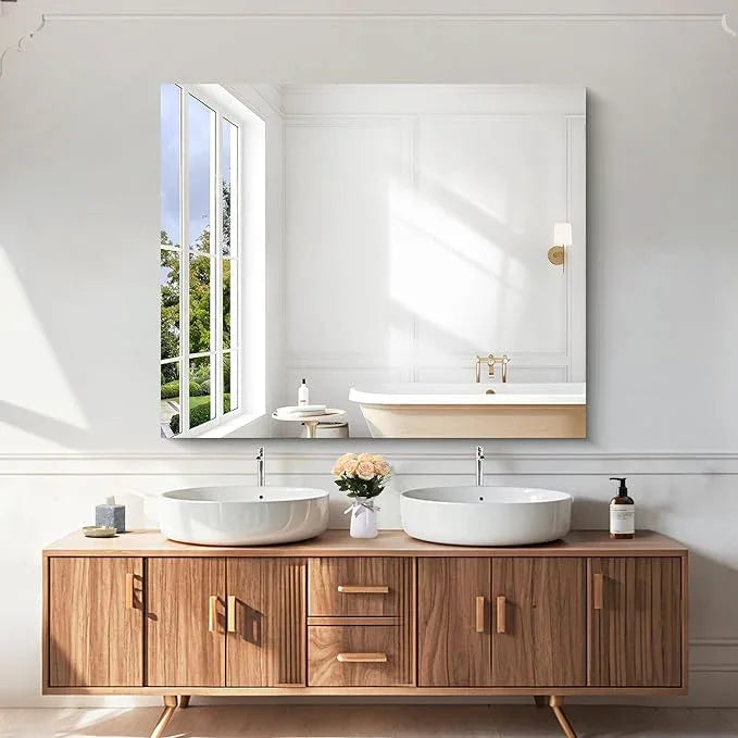 KOCUUY Large Frameless Mirror, 40x48 Inch Square Bathroom Vanity Mirror for Over Sink, Upgraded Shatterproof Unframed Design for Bedroom, Living Room, Entryway - ModernBath