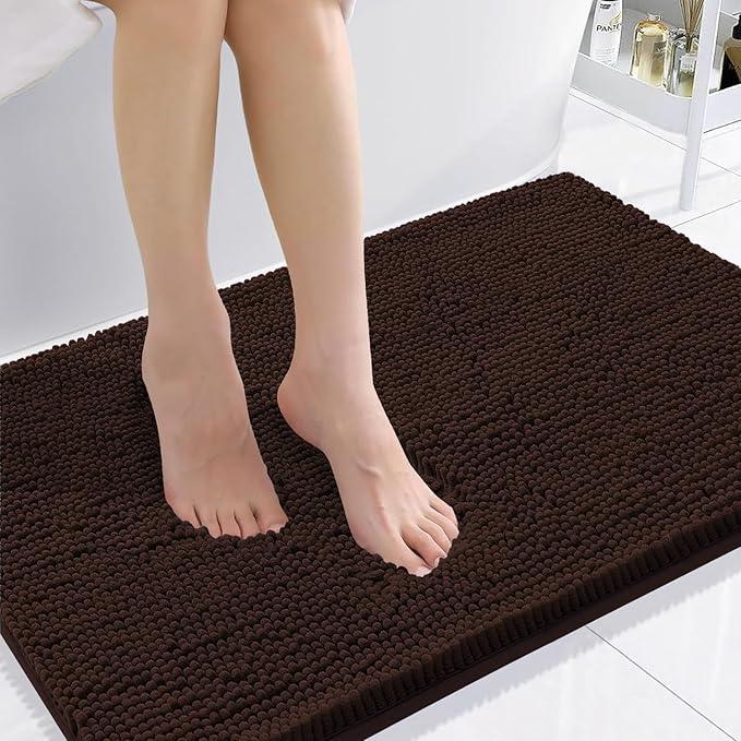 Smiry Luxury Chenille Bathroom Rugs 36x24, Extra Soft and Absorbent Shaggy Bath Mat, Machine Washable, Non-Slip Plush Carpet Runner for Tub, Shower, and Floor, Home Decor Accessories, Brown - ModernBath