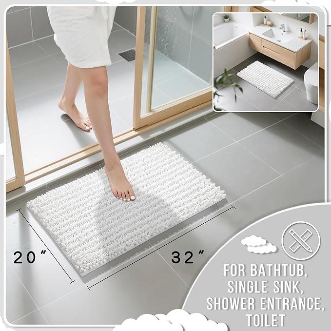 Yimobra Bathroom Rugs Non Slip Washable 32x20 Inch - Ultra Soft Absorbent Chenille Bath Mat, Quick Dry Shaggy Floor Carpet for Tub Shower, White Home Decor Accessories - ModernBath