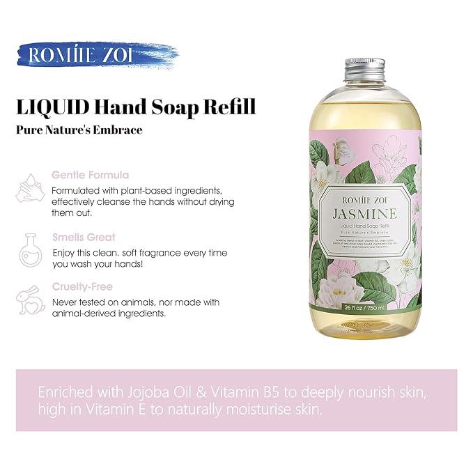 ROMIIE ZOI Liquid Hand Soap Refill, Jasmine, Gentle & Moisturizing Formula, 750 ML/ 26 FLOZ - ModernBath