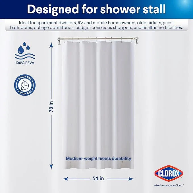 CLOROX Shower Curtain Liner, Premium Medium-Weight Durable Waterproof 6g PEVA for Bathroom with Weighted Magnets, Extra Long 54" x 78", Frosty 1 Pack - ModernBath