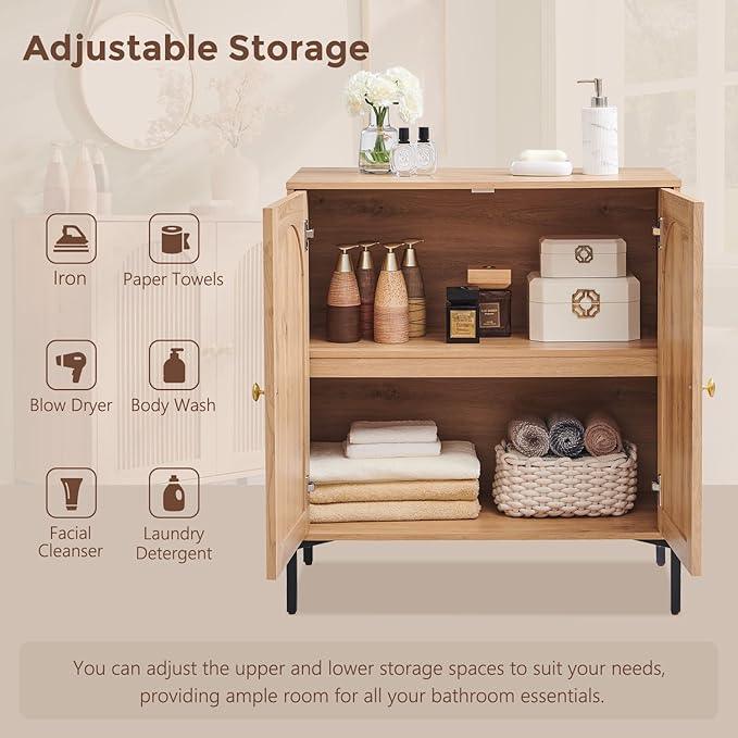 Bathroom Cabinet with Storage, 92.63" W Fluted Arched Free Standing Floor Cabinet w/Adjustable Shelves, Modern Sideboard Cabinet for Bathroom, Kitchen, Living Room, Entryway, Natural - ModernBath