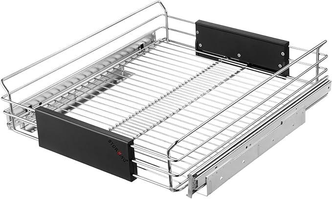 Expandable Pull Out Cabinet Organizer, Slide Out Drawers for Kitchen Cabinets, Heavy Duty Storage Drawers, Chrome Plated Cabinet Wire Shelf, Adjustable Width 12.5~20.2" W x 17.3" D - ModernBath
