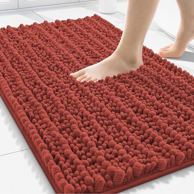 Smiry Bathroom Rugs Mat 30x20, Extra Soft Absorbent Chenille Bath Rugs, Non Slip Rubber Backing Machine Washable Quick Dry Bath Mats for Bathroom Floor, Tub, Shower, Home Decor Accessories, Maple Red - ModernBath