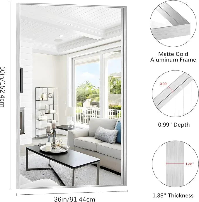 NIMURY Silver Bathroom Mirror, 36x60 Inch Rectangular Deep Frame Mirror, Large Wall Mounted Bathroom Vanity Mirror Over Sink for Bedroom,Restroom, Living Room, Hangs Vertically or Horizontally - ModernBath
