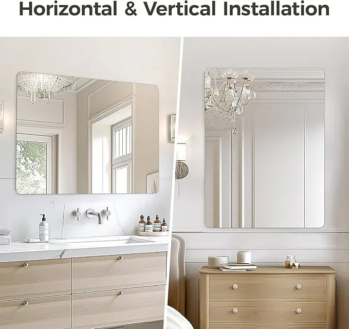 USHOWER 40x30 Inch Large Frameless Bathroom Mirror, Rectangle Wall Vanity Mirror for Bathroom, Bedroom, Entryway, Dining Room, Polished Edge, Tempered Glass - ModernBath