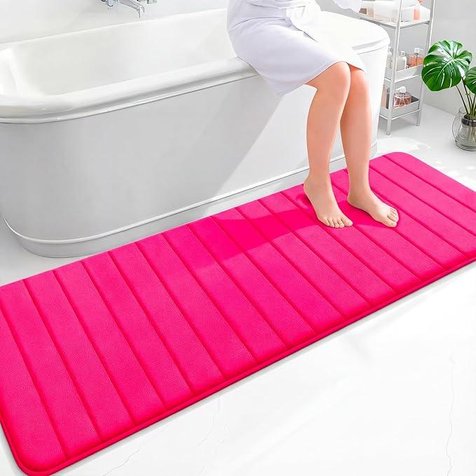 OLANLY Memory Foam Long Bathroom Rugs Runner 70x24, Super Soft Absorbent Bath Mat, Quick Dry, Machine Washable Shower Floor Rugs, Bathmat Carpet, Bathroom Home Decor Accessories, Hot Pink - ModernBath