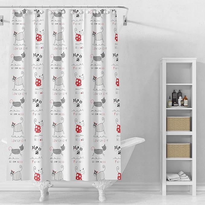 TIKABC Shower Curtain Liner, 4G PEVA Black and Red Kitten Shower Liner, Plastic Waterproof Shower Curtains, 72x72 inch with Grommet Holes 3 Magnetic Weights - ModernBath