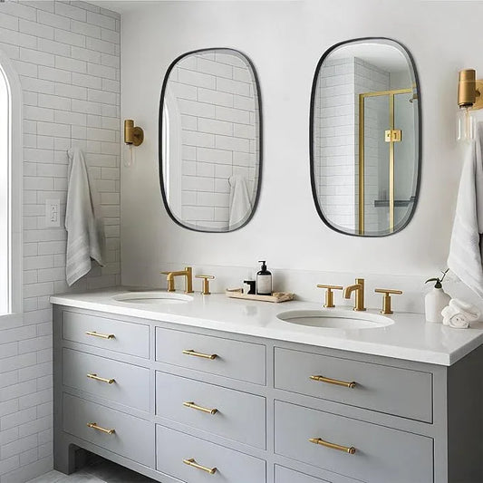 POZINO Oval Beveled Mirror Over Sink, 20"x30" Black Rectangle Mirror for Bathroom, Modern Oblong Vanity Wall Mirrors in Premium Stainless Steel Frame, Wall Mount Hangs Horizontal Or Vertical - ModernBath