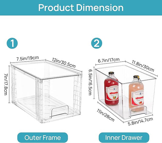 Vtopmart 2Pack Large Stackable Kitchen Pantry Storage Drawers, Clear Organizer Bins with Handles, Acrylic Drawer Organizers for Kitchen Pantry, Bathroom Undersink, Cabinet Organization and Storage