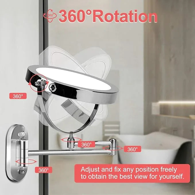 FUNTOUCH 5000mAh Rechargeable Wall Mounted Lighted Makeup Vanity Mirrors, Double Sided 1X 30X Magnifying, 3 Color Lighting, Touch Screen Dimming, Extended Arm 360 Rotation Shaving Bathroom Mirror - ModernBath