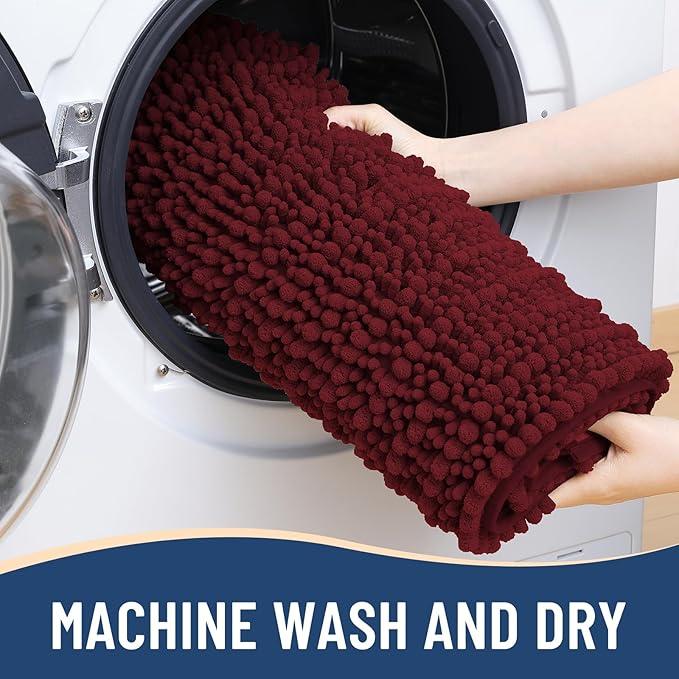 Arotive Luxury Chenille Bathroom Rug Mat, Extra Soft Thick Absorbent Shaggy Bath Rugs, Non-Slip Machine Wash Dry, Plush Bath Mats for Bathroom, Shower and Tub, 47x17, Burgundy - ModernBath