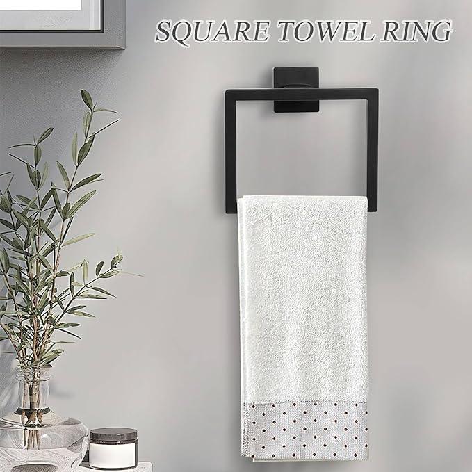 Bathroom Towel Bar Holder Sets Matte Black 5-Piece Bathroom Hardware Set Stainless Steel Bath Accessories Kit. Wall Mounted,23.6 Inch - ModernBath